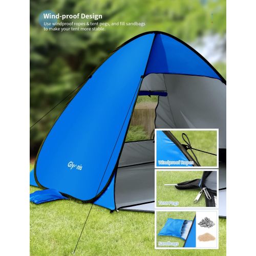  Glymnis Pop Up Beach Tent Instant Portable Sun Shade Shelter 3-4 Persons UPF 50+ with Extendable Floor Zipper Door Automatic Easy Up Tent