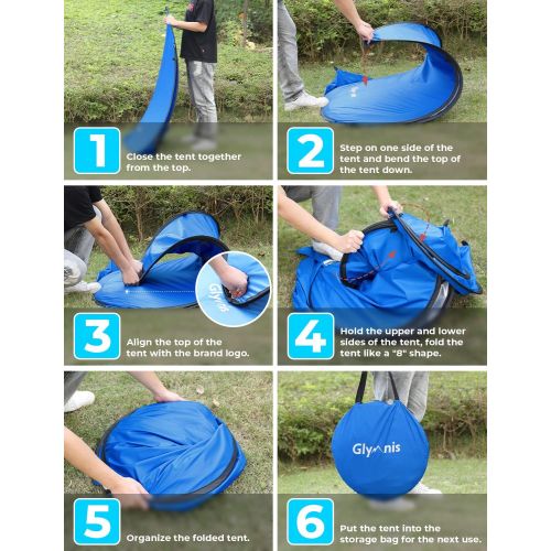  Glymnis Pop Up Beach Tent Instant Portable Sun Shade Shelter 3-4 Persons UPF 50+ with Extendable Floor Zipper Door Automatic Easy Up Tent