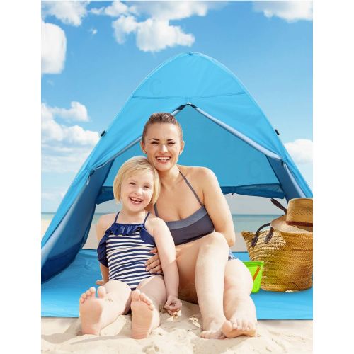  Glymnis Pop Up Beach Tent Sun Shelter, UPF 50+ Instant Portable Tent for 2-3 Persons Automatic Lightweight Zipper Door Family Beach Tent