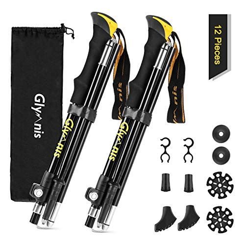  Glymnis Collapsible Hiking Poles Trekking Poles Lightweight Walking Poles Sticks with Tungsten Tips Quick Flip Lock 7075 Aluminum 2 Pack