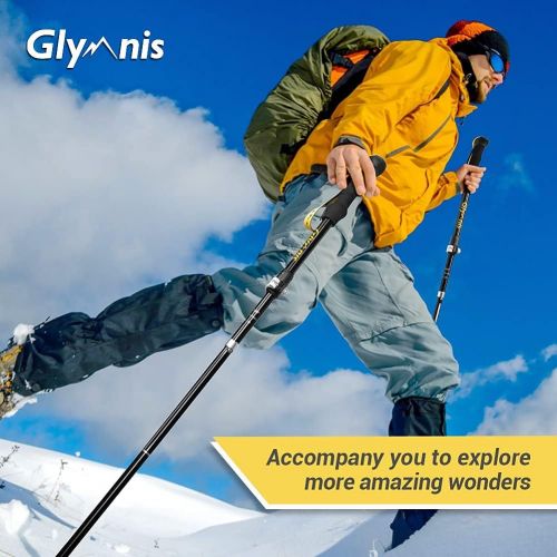  Glymnis Collapsible Hiking Poles Trekking Poles Lightweight Walking Poles Sticks with Tungsten Tips Quick Flip Lock 7075 Aluminum 2 Pack