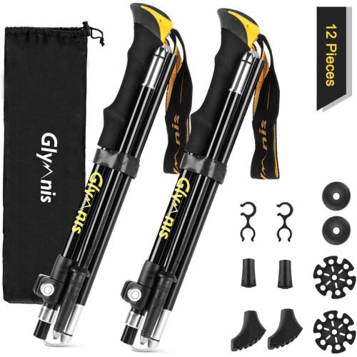  Glymnis Collapsible Hiking Poles Trekking Poles Lightweight Walking Poles Sticks with Tungsten Tips Quick Flip Lock 7075 Aluminum 2 Pack