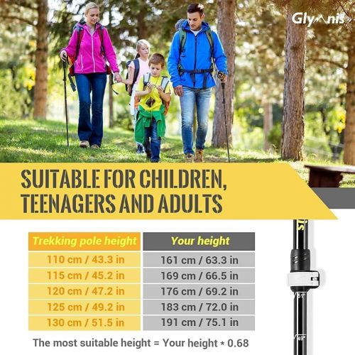  Glymnis Collapsible Hiking Poles Trekking Poles Lightweight Walking Poles Sticks with Tungsten Tips Quick Flip Lock 7075 Aluminum 2 Pack