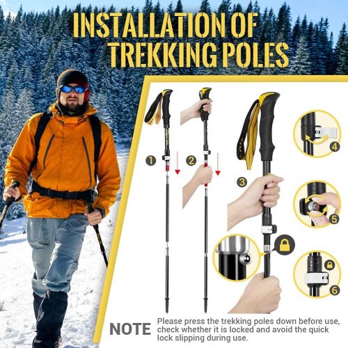  Glymnis Collapsible Hiking Poles Trekking Poles Lightweight Walking Poles Sticks with Tungsten Tips Quick Flip Lock 7075 Aluminum 2 Pack