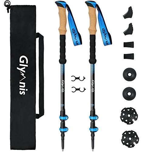  Glymnis Trekking Poles, Collapsible Hiking Poles Lightweight Aluminum 7075 Adjustable Walking Sticks with Quick Flip Lock Cork and EVA Handle 2 Pack