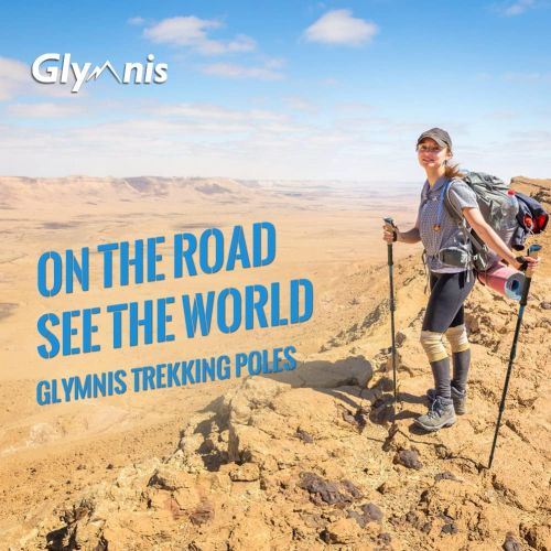  Glymnis Trekking Poles, Collapsible Hiking Poles Lightweight Aluminum 7075 Adjustable Walking Sticks with Quick Flip Lock Cork and EVA Handle 2 Pack