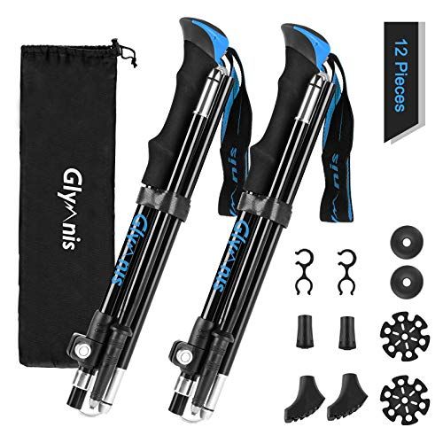  Glymnis Trekking Poles Collapsible Hiking Poles Lightweight Folding Walking Hiking Sticks Aluminum 7075 with Quick Lock for Hiking Camping Backpacking 2 Pack (43--51 in)