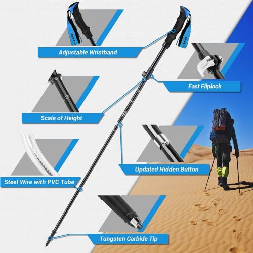  Glymnis Trekking Poles Collapsible Hiking Poles Lightweight Folding Walking Hiking Sticks Aluminum 7075 with Quick Lock for Hiking Camping Backpacking 2 Pack (43--51 in)