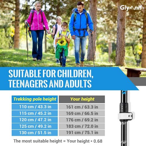  Glymnis Trekking Poles Collapsible Hiking Poles Lightweight Folding Walking Hiking Sticks Aluminum 7075 with Quick Lock for Hiking Camping Backpacking 2 Pack (43--51 in)