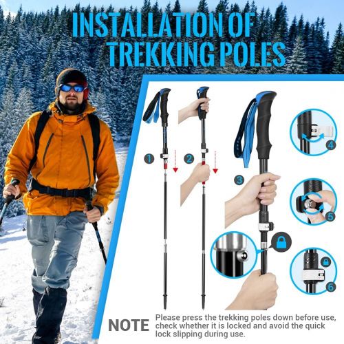  Glymnis Trekking Poles Collapsible Hiking Poles Lightweight Folding Walking Hiking Sticks Aluminum 7075 with Quick Lock for Hiking Camping Backpacking 2 Pack (43--51 in)