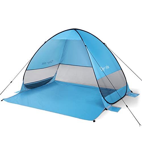  Glymnis Pop Up Beach Tent Beach Shade Sun Shelter for 2-3 Person Portable Tent with UPF 50+ for Outdoor Activities Beach Traveling Blue