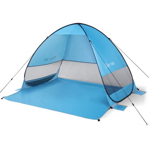  Glymnis Pop Up Beach Tent Beach Shade Sun Shelter for 2-3 Person Portable Tent with UPF 50+ for Outdoor Activities Beach Traveling Blue