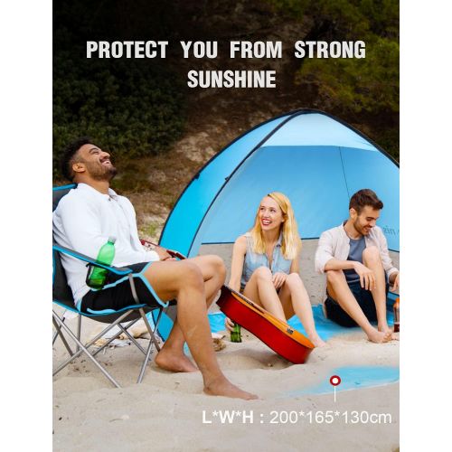  Glymnis Pop Up Beach Tent Beach Shade Sun Shelter for 2-3 Person Portable Tent with UPF 50+ for Outdoor Activities Beach Traveling Blue