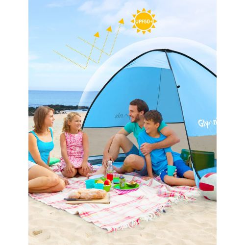  Glymnis Pop Up Beach Tent Beach Shade Sun Shelter for 2-3 Person Portable Tent with UPF 50+ for Outdoor Activities Beach Traveling Blue