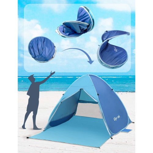  Glymnis Pop Up Beach Tent Sun Shelter, UPF 50+ Instant Portable Tent for 2-3 Persons Automatic Lightweight Zipper Door Family Beach Tent