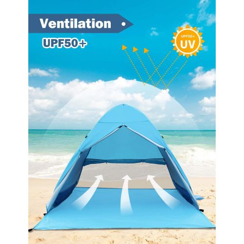  Glymnis Pop Up Beach Tent Sun Shelter, UPF 50+ Instant Portable Tent for 2-3 Persons Automatic Lightweight Zipper Door Family Beach Tent