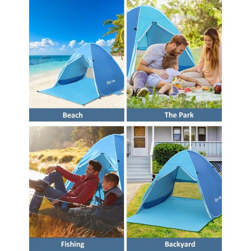  Glymnis Pop Up Beach Tent Sun Shelter, UPF 50+ Instant Portable Tent for 2-3 Persons Automatic Lightweight Zipper Door Family Beach Tent