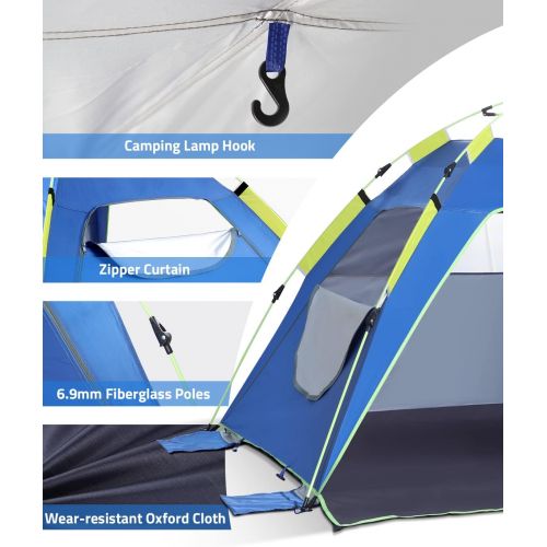  Glymnis Beach Tent Pop Up Shade Sun Shelter 3-4 Person with UPF 50+, Automatic Easy Up Sunshade Tent, 2 Ventilation Windows 2 Door Family Size Beach tent