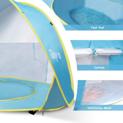  Glymnis Pop Up Baby Beach Tent Sun Shelter Portable Shade with Pool 50+ UPF UV Protection for Baby or Infant