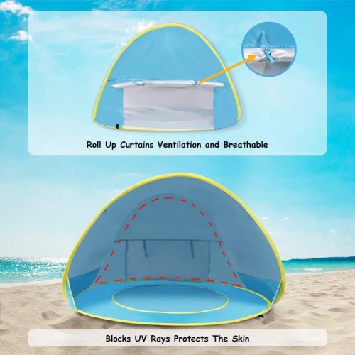  Glymnis Pop Up Baby Beach Tent Sun Shelter Portable Shade with Pool 50+ UPF UV Protection for Baby or Infant