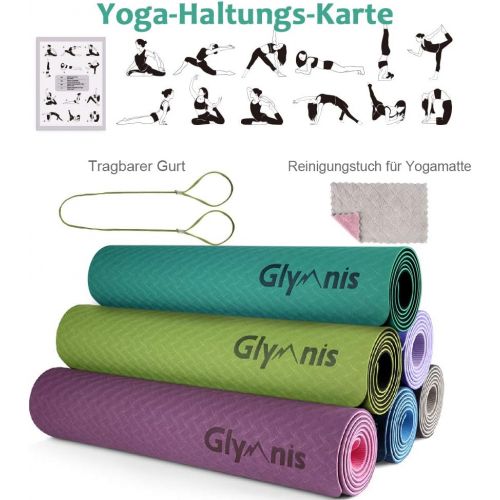  [아마존베스트]Glymnis Yoga Mat, Exercise Mat Made of TPE, Non-Slip Exercise Mat, Fitness Mat for Yoga Pilates Fitness, with Carry Strap and Cleaning Cloth, 183 cm x 61 cm x 0.6 cm