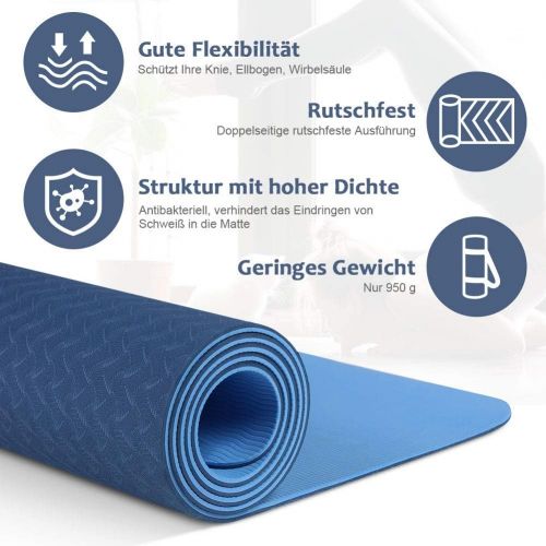  [아마존베스트]Glymnis Yoga Mat, Exercise Mat Made of TPE, Non-Slip Exercise Mat, Fitness Mat for Yoga Pilates Fitness, with Carry Strap and Cleaning Cloth, 183 cm x 61 cm x 0.6 cm