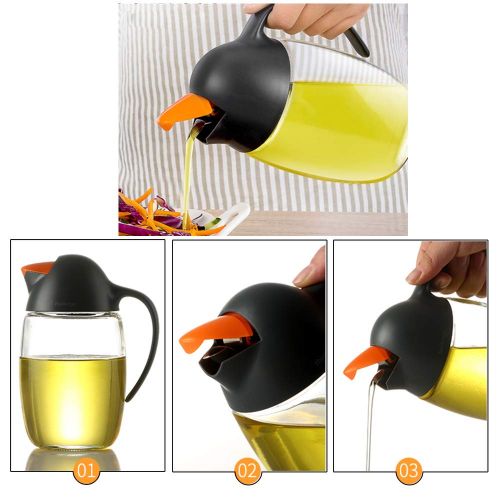  Gmisun Olive Oil Dispenser Bottle with Automatic Cap 21oz Glass Oil and Vinegar Dispenser Bottle for Kitchen, No Drip Condiment Dispensing Cruet Container with Precise-Pour Spout Lovely P