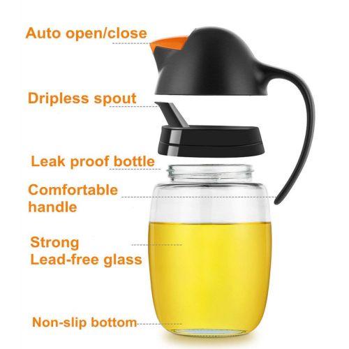  Gmisun Olive Oil Dispenser Bottle with Automatic Cap 21oz Glass Oil and Vinegar Dispenser Bottle for Kitchen, No Drip Condiment Dispensing Cruet Container with Precise-Pour Spout Lovely P