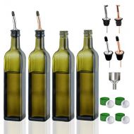 Gmisun Olive Oil Dispenser Bottle-4 Pack of 17 oz Glass Olive Oil Bottles with Easy Pour Spout Set - Oil and Vinegar Cruet Set with Food Grade Funnel Drip Free Olive Oil Carafe Decanter f