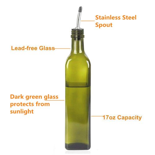  Gmisun Olive Oil Dispenser Bottle-4 Pack of 17 oz Glass Olive Oil Bottles with Easy Pour Spout Set - Oil and Vinegar Cruet Set with Food Grade Funnel Drip Free Olive Oil Carafe Decanter f