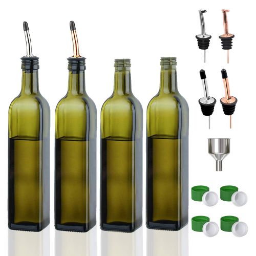  Gmisun Olive Oil Dispenser Bottle-4 Pack of 17 oz Glass Olive Oil Bottles with Easy Pour Spout Set - Oil and Vinegar Cruet Set with Food Grade Funnel Drip Free Olive Oil Carafe Decanter f