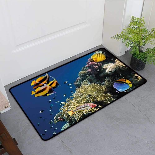  Gmnalahome gmnalahome Front Door Mat for Indoor Outdoor Entry Rug Hard Coral Reef Red Sea Tropical Fish Aquatic Nautical Image Keep Your House Clean W23 x H15 INCH
