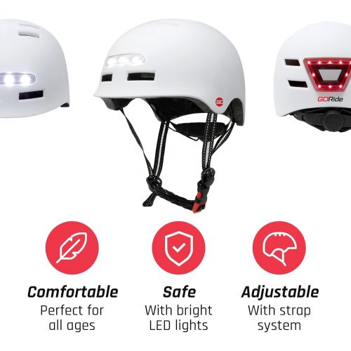  GoRide LED Bike Helmet, USB Rechargeable LED Lights & Adjustable Chin Strap for Men, Women, and Youth Helmets. Perfect for The Urban Commuter