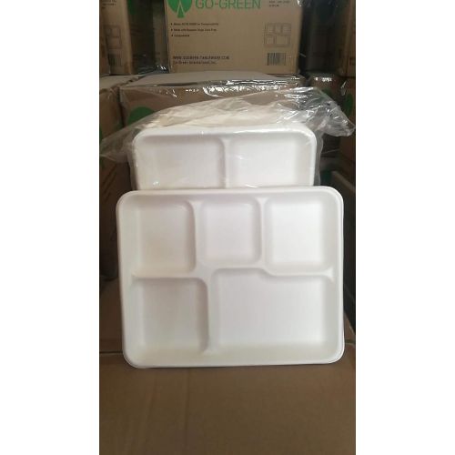  Go Green Go-Green Eco-Friendly 100% compostable, Sugarcane Fiber, Disposable 5-Compartment Tray, 100 Pack