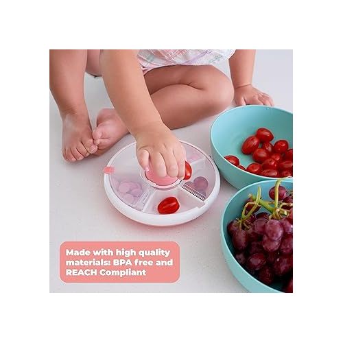  GoBe Kids Original Snack Spinner Bundle with Hand Strap and Sticker Sheet - Reusable Snack Container with 5 Compartment Dispenser and Lid | BPA and PVC Free | Dishwasher Safe | No Spill, Leakproof