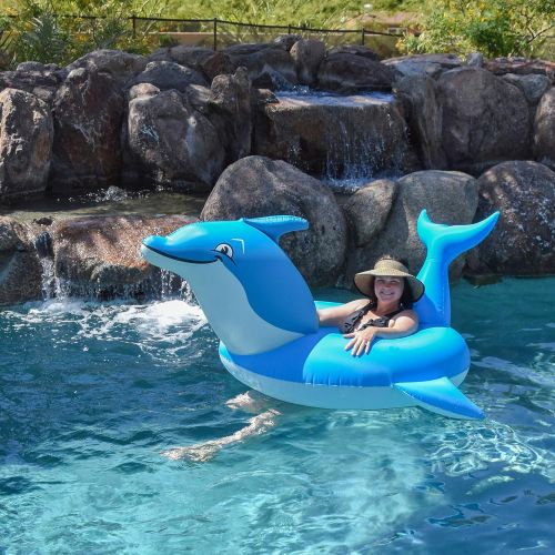  GoFloats Dolphin Pool Float Party Tube - Inflatable Rafts for Adults & Kids