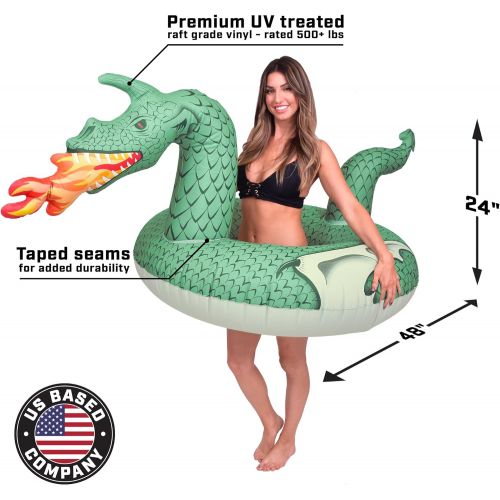  GoFloats Dragon Party Tube Inflatable Rafts | Choose From Fire Dragon and Ice Dragon | Pool Floats for Adults and Kids