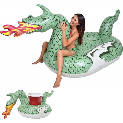  GoFloats Giant Inflatable Pool Floats with Bonus Drink Float, Choose from Our Awesome Styles (Unicorn, Dragon, Flamingo, Bull and Swan)