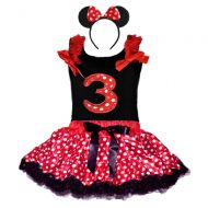 GoForDance 1st 2nd 3rd 4th 5th Red Birthday Age Tank Top with Matching Polka Dot Skirt and Mouse Ears Headband Outfit Tutu Dress