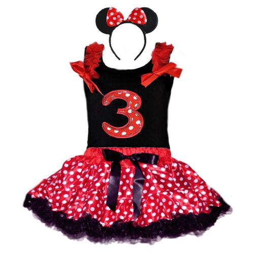  GoForDance 1st 2nd 3rd 4th 5th Red Birthday Age Tank Top with Matching Polka Dot Skirt and Mouse Ears Headband Outfit Tutu Dress