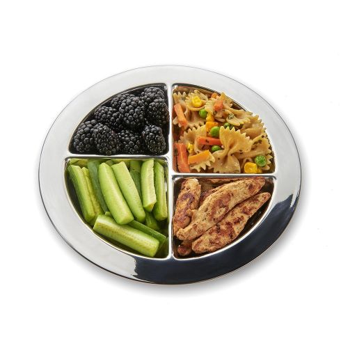  GoHappyPlate Plate - 100% Premium Food-Grade Stainless Steel Plate with Four compartments to serve Fruits, Grains, Protein, and Vegetables, per USDAs dietary guidelines.