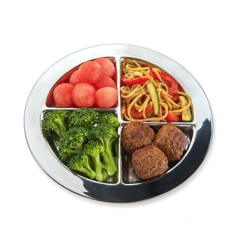  GoHappyPlate Plate - 100% Premium Food-Grade Stainless Steel Plate with Four compartments to serve Fruits, Grains, Protein, and Vegetables, per USDAs dietary guidelines.