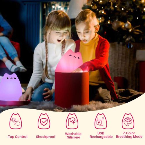  Cat Lamp, GoLine Gifts for Women Teen Girls Baby,Night Lights for Kids Bedroom, Cute Christmas Kitty Silicone Nightlights for Children Toddler.