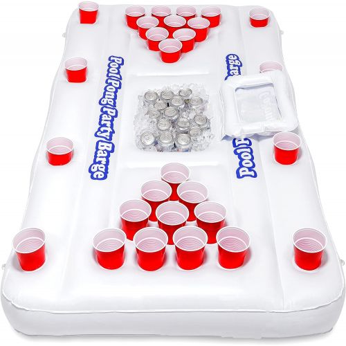  GoPong Original Pool Party Barge Floating Beer Pong Table with Cooler, White, 6-Feet, PB-01