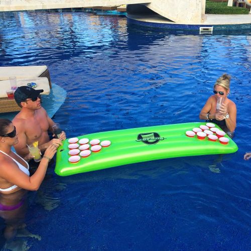  Go Pong Pool Pong Table with Inflatable Floating Beer Pong Table, Neon Green