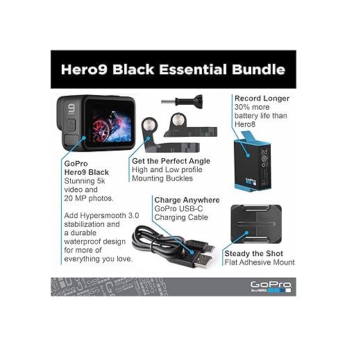 고프로 GoPro HERO9 Black - E-Commerce Packaging - Waterproof Action Camera with Front LCD and Touch Rear Screens, 5K Ultra HD Video, 20MP Photos, 1080p Live Streaming, Webcam, Stabilization