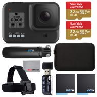GoPro Hero 8 Action Camera with Two Batteries, Two Sandisk 32GB Extreme MicroSD Cards, GoPro Shorty Tripod, Head Mount Strap, Camera Case, Card Reader and Cleaning Cloth