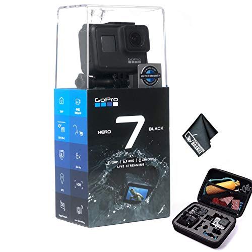 고프로 GoPro HERO7 (Black) Waterproof Digital Action Camera w/Touch Screen 4K HD Video 12MP Photos Live Streaming Stabilization - Bundle Kit