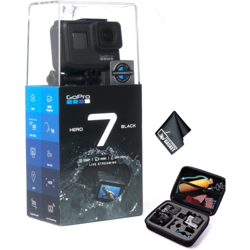 고프로 GoPro HERO7 (Black) Waterproof Digital Action Camera w/Touch Screen 4K HD Video 12MP Photos Live Streaming Stabilization - Bundle Kit