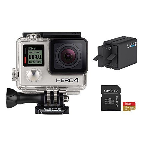 고프로 GoPro Hero 4 Silver Edition 12MP Waterproof Sports & Action Camera Bundle with 2 Batteries